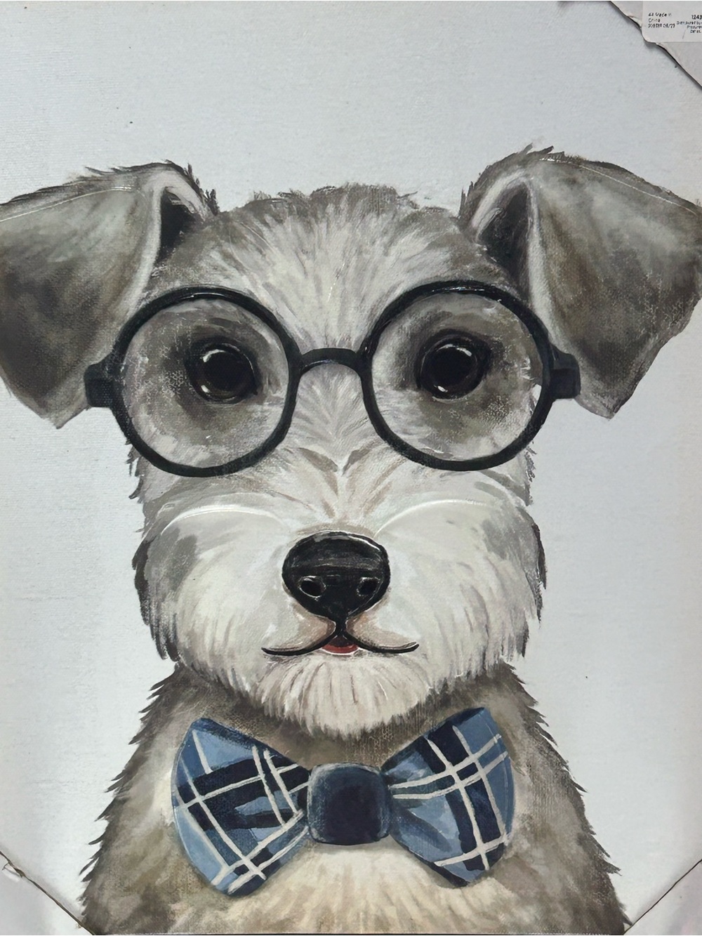 Dog Portrait Wall Art Print - Gray & Blue Bow Tie Approx. 11 x 14 x .5